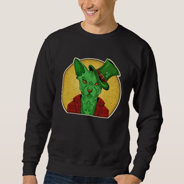 Sudadera Gato Alien Verde Sphynx Leprechaun Cool Sin Pelo E (Anverso)