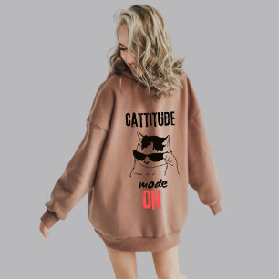 Sudadera Gato Amantes Hoodie - "Cattitude Move On"