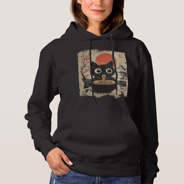 Sudadera Gato animado comiendo Ramen Amantes del Anime al e (Anverso)