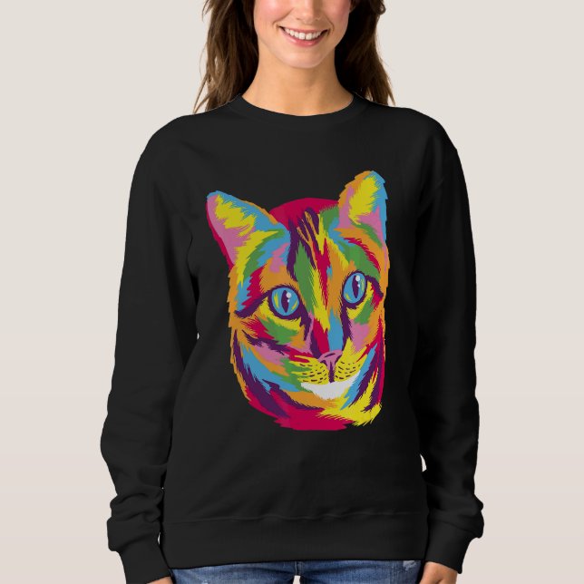 Sudadera Gato arcoiris Guay Retro Diversión Extraño Arte Ex (Anverso)