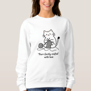 Sudadera Gato artístico con ovillo tejiendo simple negro bl