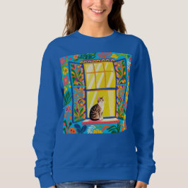 Sudadera Gato atigrado en camiseta de ventana soleada | Flo