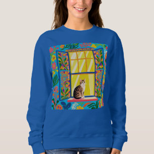 Sudadera Gato atigrado en camiseta de ventana soleada   Flo
