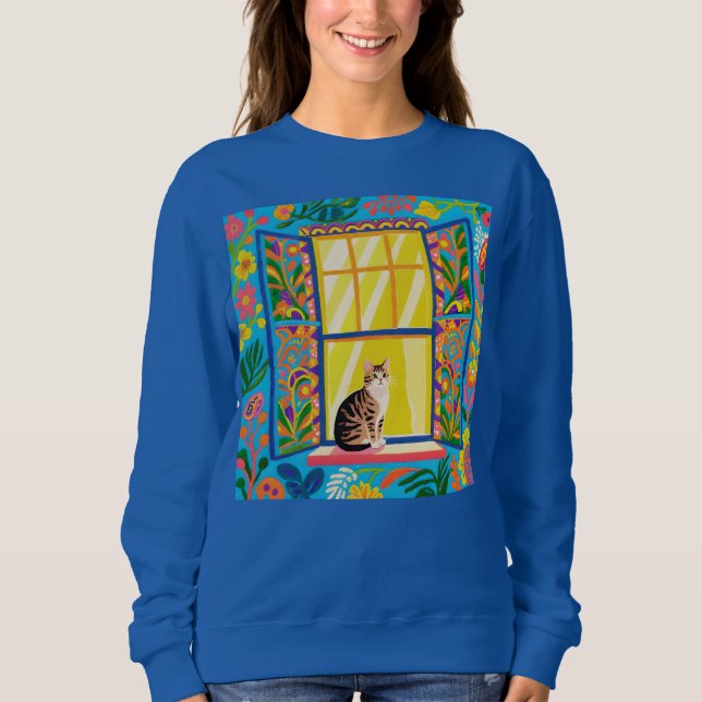 Sudadera Gato atigrado en camiseta de ventana soleada | Flo (Anverso)