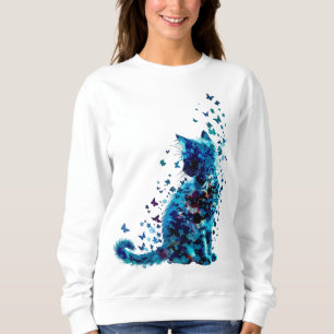 Sudadera Gato azul de ensueño - mariposa y arte floral