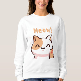 Sudadera Gato beige puro con Ilustracion de texto bajo