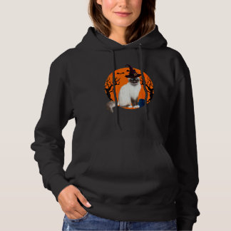 Sudadera Gato Birmano Sombrero de Bruja de Halloween y Luna