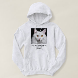Sudadera Gato Blanco Personalizado Ceniza Y Texto Negro Fot