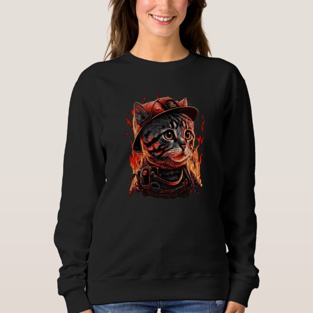 Sudadera Gato Bombero Gatito Casco Bombero  (Anverso)