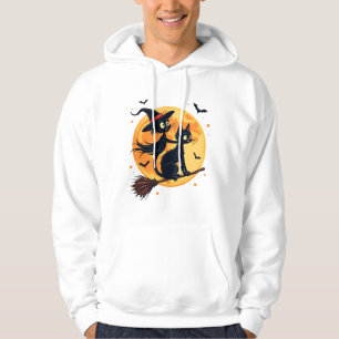 Sudadera Gato Bruja en una Escoba � Vector Noche de Hallowe