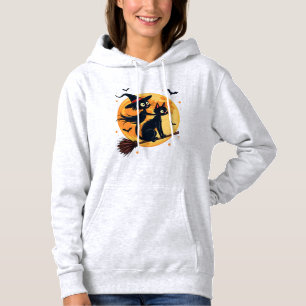 Sudadera Gato Bruja en una Escoba � Vector Noche de Hallowe
