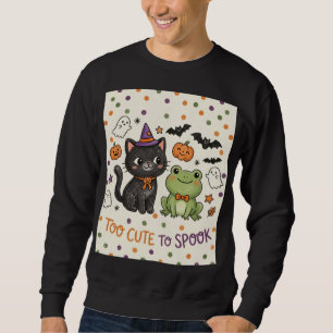 Sudadera Gato bruja lindo y rana de Halloween