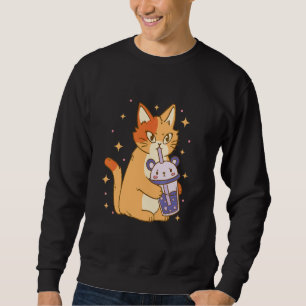 Sudadera Gato Bubble Tea Guay Retro Diversión Extraño Arte 