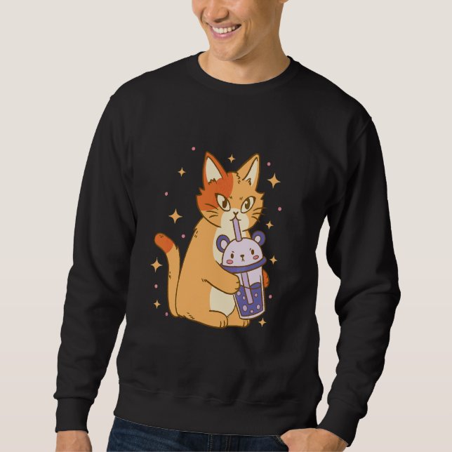 Sudadera Gato Bubble Tea Guay Retro Diversión Extraño Arte  (Anverso)