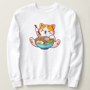 Sudadera Gato comiendo fideos de Ramen comiendo gatito Rame