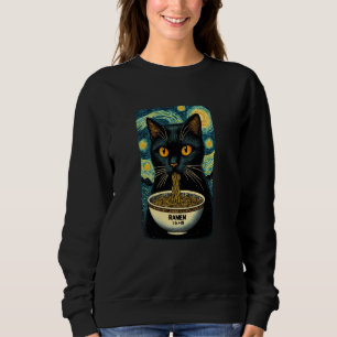 Sudadera Gato comiendo Ramen, Van Gogh de noche estrellada,