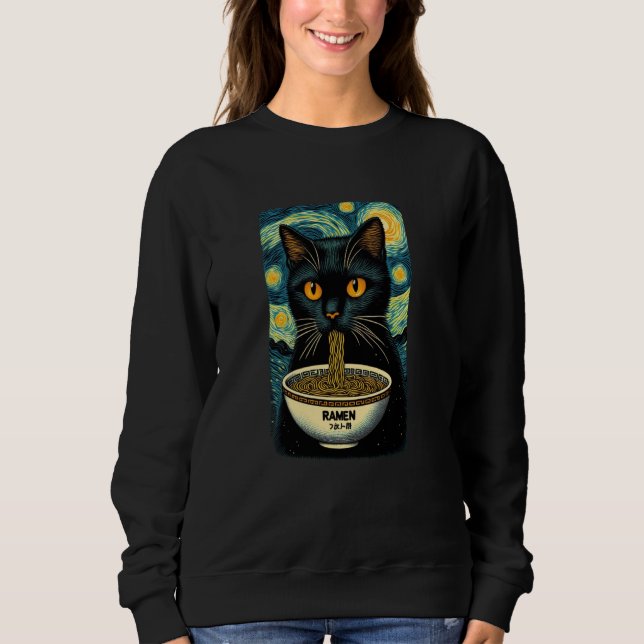 Sudadera Gato comiendo Ramen, Van Gogh de noche estrellada, (Anverso)