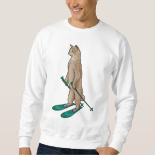 Sudadera Gato como esquiador con bastones de esquí y esquí