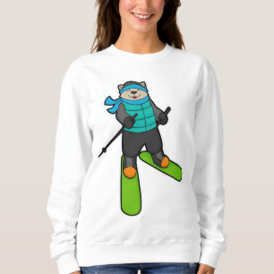 Sudadera Gato como esquiador con esquí