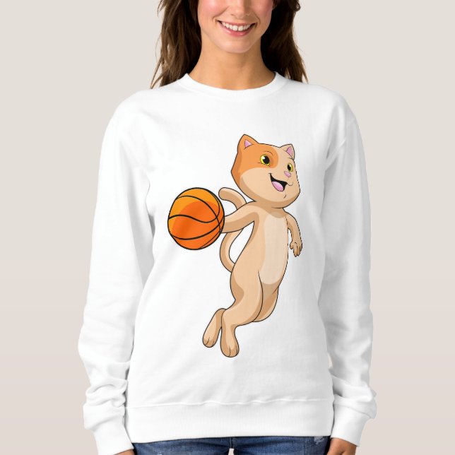 Sudadera Gato como jugador de baloncesto con baloncesto (Anverso)