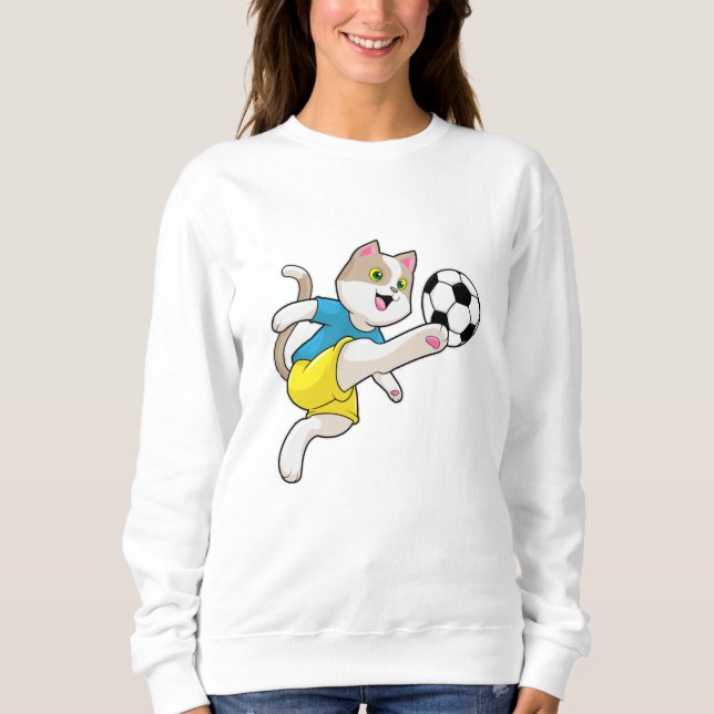 Sudadera Gato como jugador de fútbol con pelota de fútbol (Anverso)