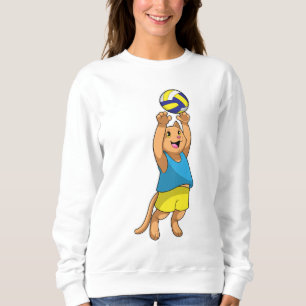 Sudadera Gato como jugador de voleibol con voleibol