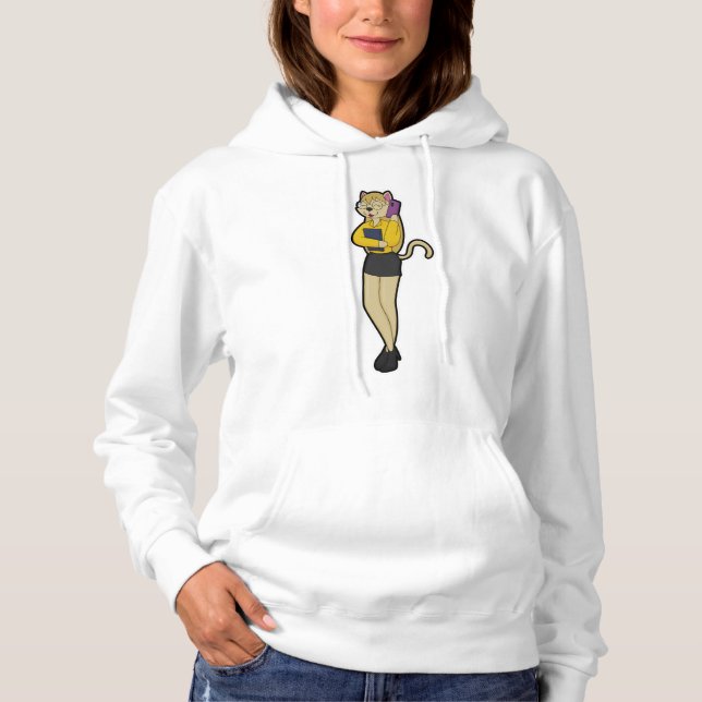 Sudadera Gato como secretario con portátil y teléfono móvil (Anverso)