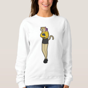 Sudadera Gato como secretario con portátil y teléfono móvil