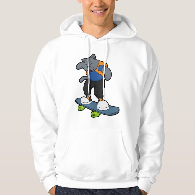 Sudadera Gato como Skateboarder con Skateboard (Anverso)