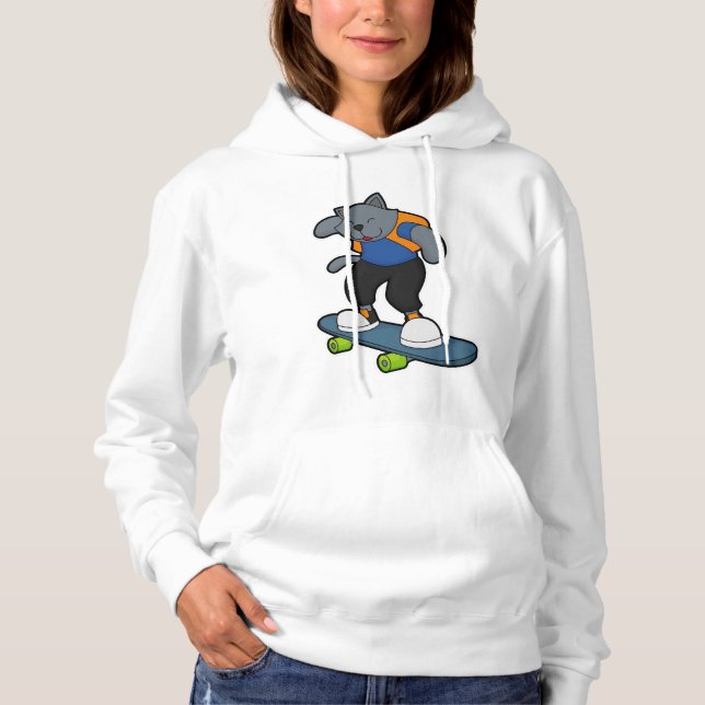 Sudadera Gato como Skateboarder con Skateboard (Anverso)