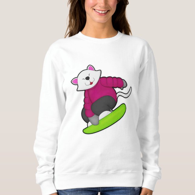 Sudadera Gato como snowboarder con Snowboard (Anverso)