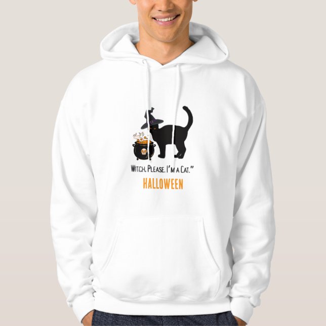 Sudadera gato con cable con un gorra de brujas en halloween (Anverso)