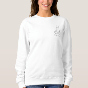 Sudadera Gato Con Calabazas Arte De Línea Simple Feliz Hall