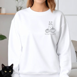 Sudadera Gato con calabazas Línea simple Arte Feliz Hallowe
