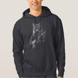 Sudadera Gato con chaqueta de cuero tocando guitarra eléctr