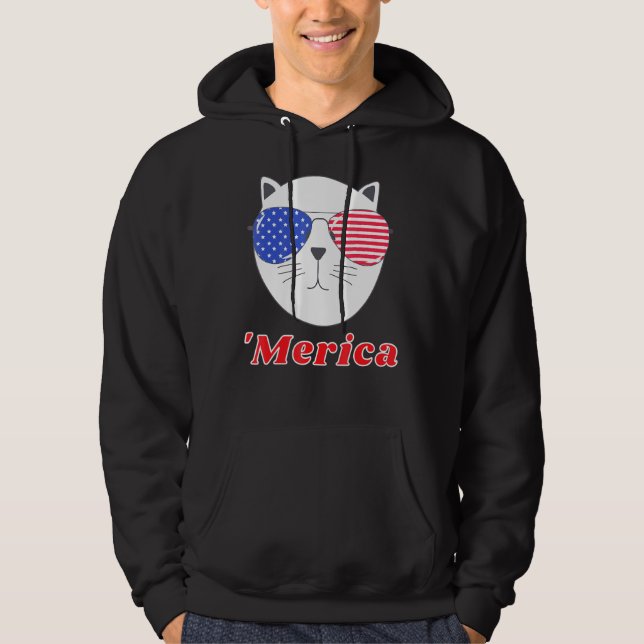 Sudadera Gato con gafas de sol de Merica 4 de julio america (Anverso)