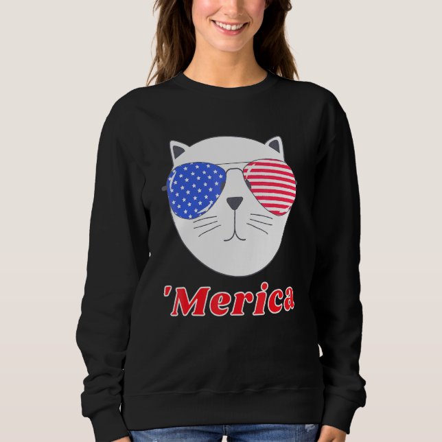 Sudadera Gato Con Gafas De Sol De Merica 4 De Julio Estadou (Anverso)