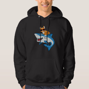 Sudadera Gato Con Gafas De Sol Montando Tiburón  Camiseta D