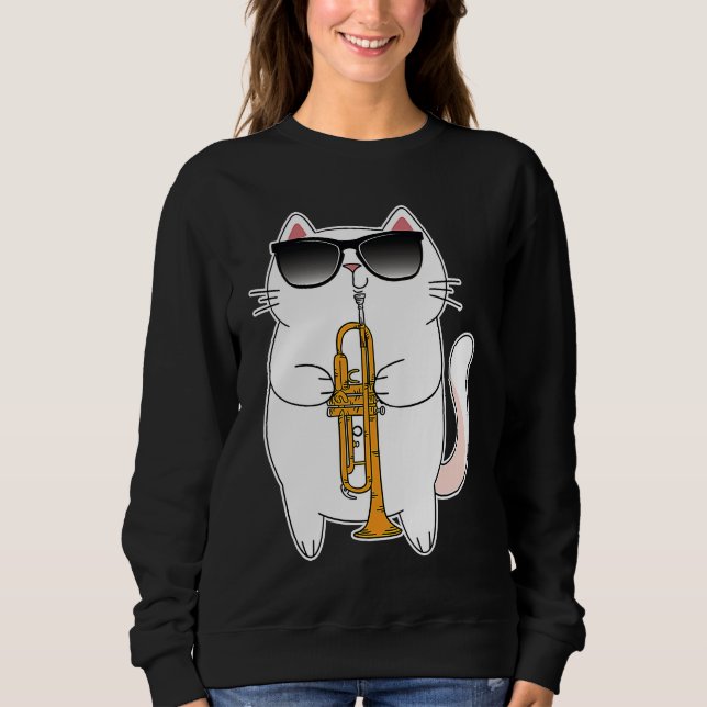 Sudadera Gato con gafas de sol tocando la trompeta gatito (Anverso)