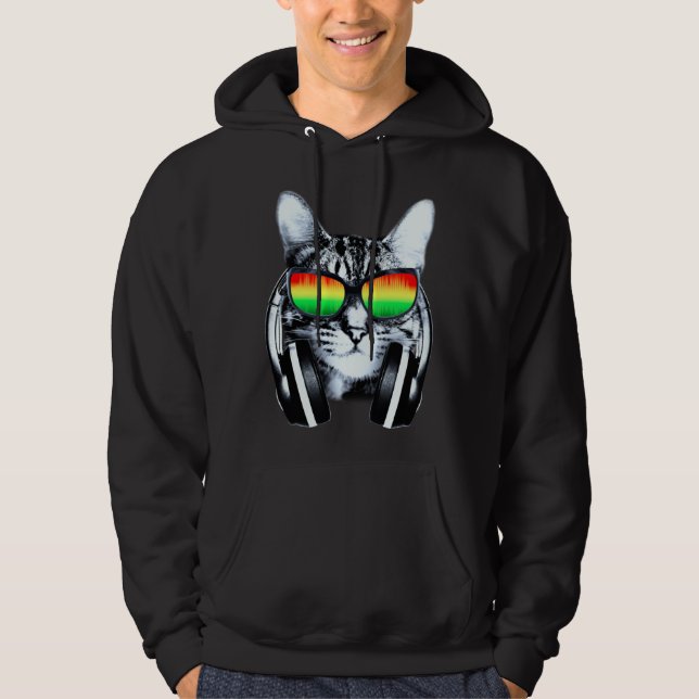 Sudadera Gato con gafas de sol y auriculares (Anverso)