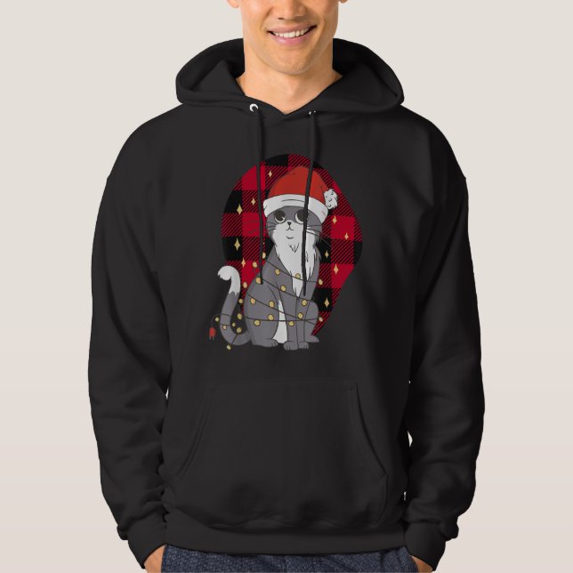 Sudadera Gato Con Luces De Árbol De Navidad, Navidad De Búf (Anverso)