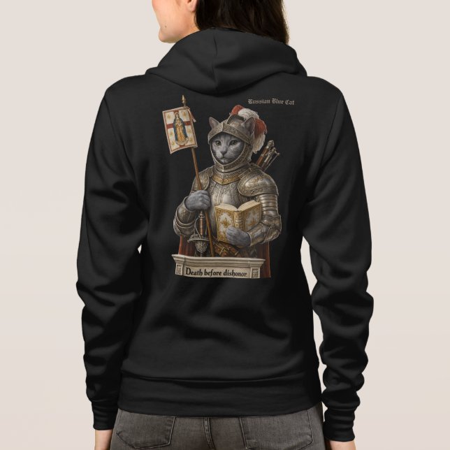Sudadera Gato Conquistador Russian Blue – Honor y Legado (Reverso)