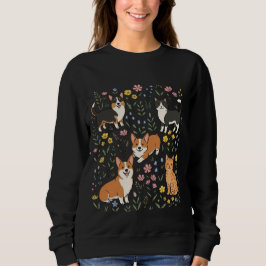 Sudadera Gato Corgi Lindo Flor Silvestre