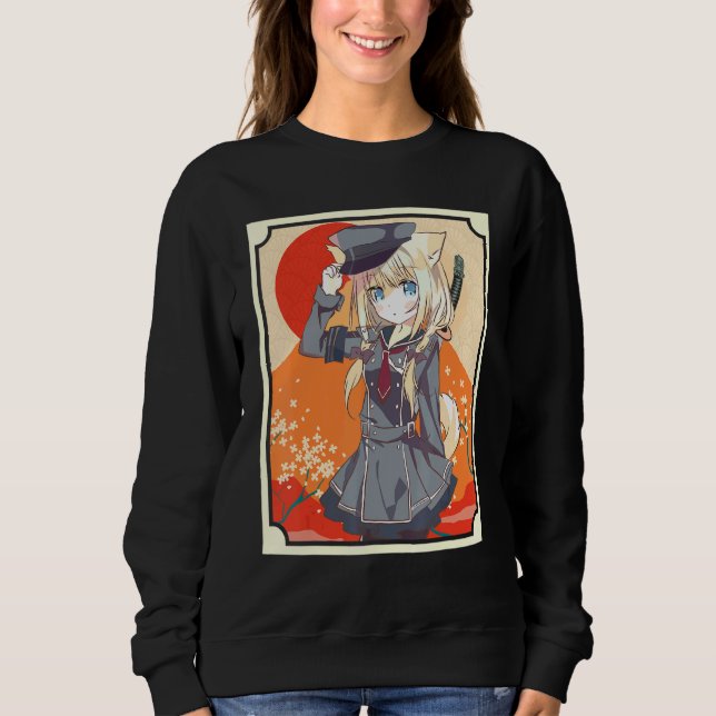 Sudadera Gato de Chica samurai japonés orea Katana (Anverso)