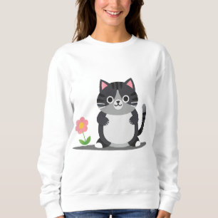 Sudadera Gato de Dibujos Animados Adorable con Flor