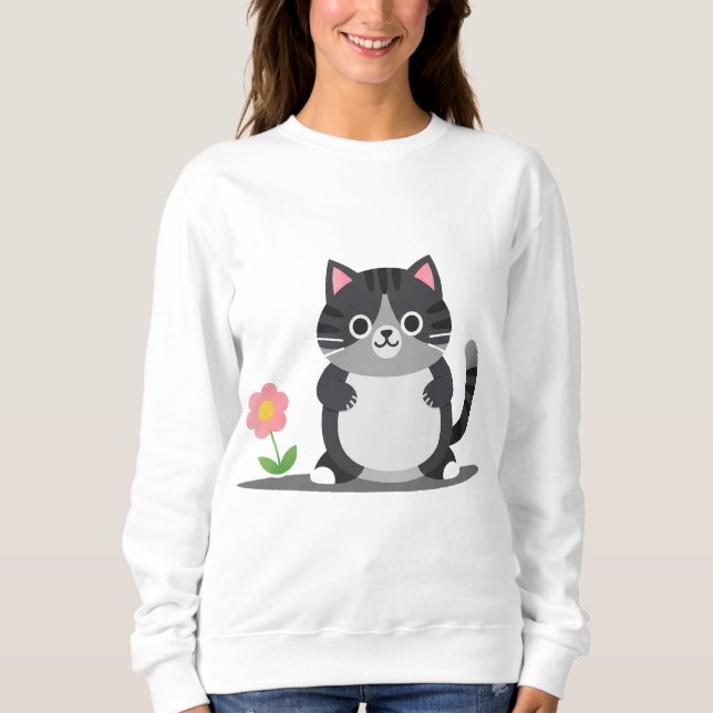 Sudadera Gato de Dibujos Animados Adorable con Flor (Anverso)
