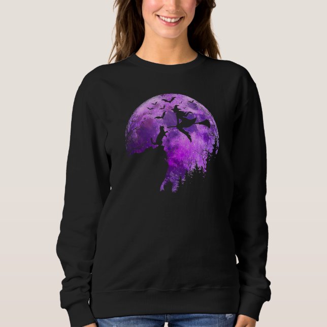 Sudadera Gato De Halloween De Luna Llena En Una Ba De Bruja (Anverso)