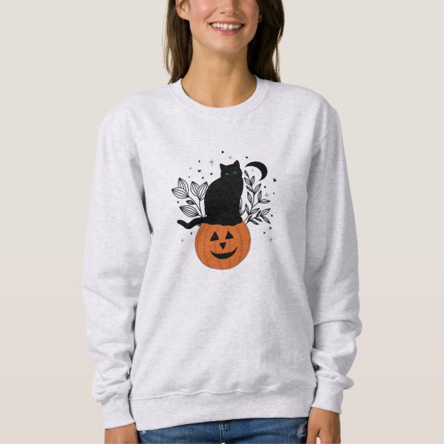 Sudadera Gato de Halloween en Jack'O'Lantern (Anverso)