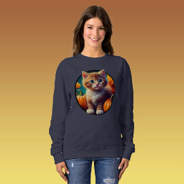 Sudadera Gato de jengibre lindo otoño calabazas femeninas