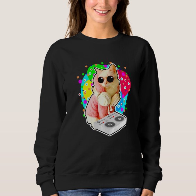 Sudadera Gato de la casa Arcoiris Dj Cat Cute Kitty (Anverso)